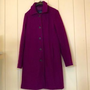 Lands End Fuchsia Boiled Wool Walker Length Coat Sz 12